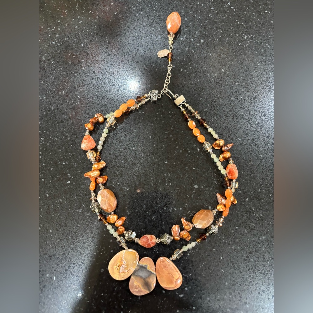 Tres Jolie Accessories Orange and Brown  two strand Necklace